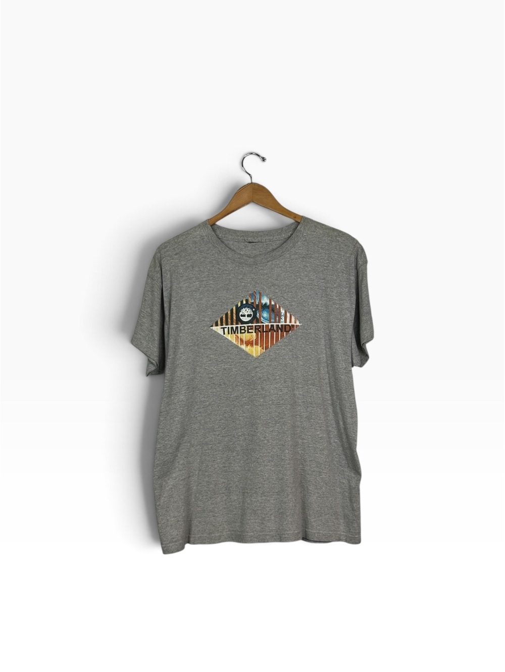 Vintage Timberland Men's Gray Graphic Logo T-Shirt, Size Large